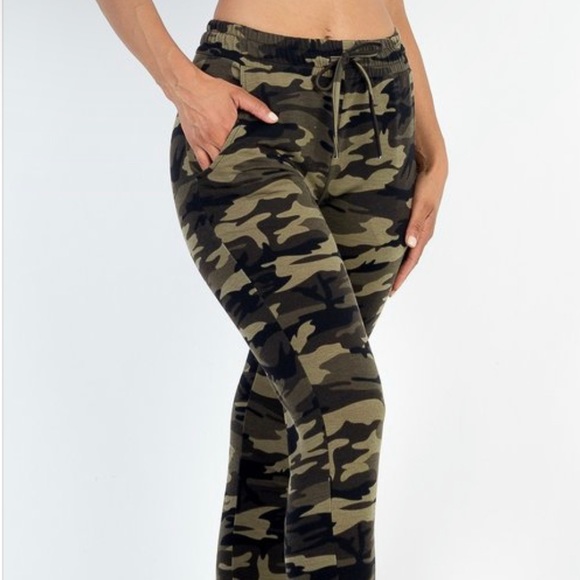 FRENCH TERRY CAMOUFLAGE Joggers w/ Pockets Elastic Waist Workout Sport Gym Pants - Picture 6 of 8
